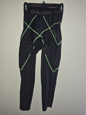 Bauer Black Compression Pants with Neon Green Trim